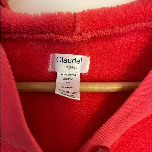 Pink Hooded Button-Up Pullover pajama pink small - Picture 4 of 5